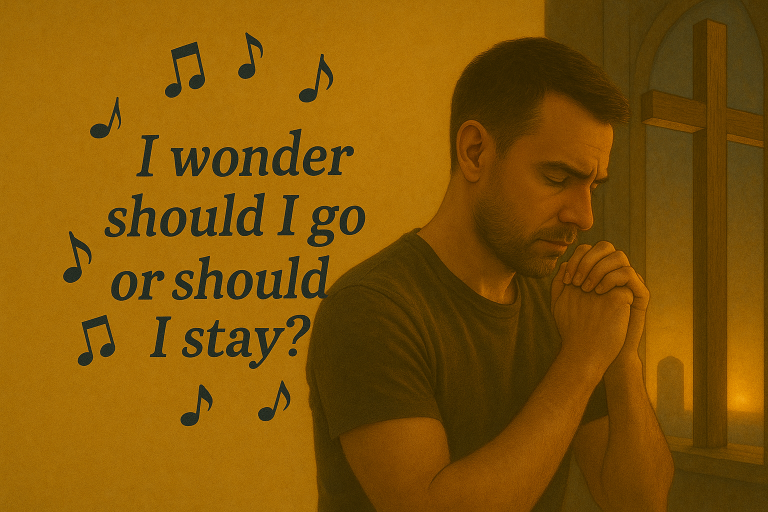 I Wonder Should I Go Or Should I Stay music behind a man considering leaving a cultish church